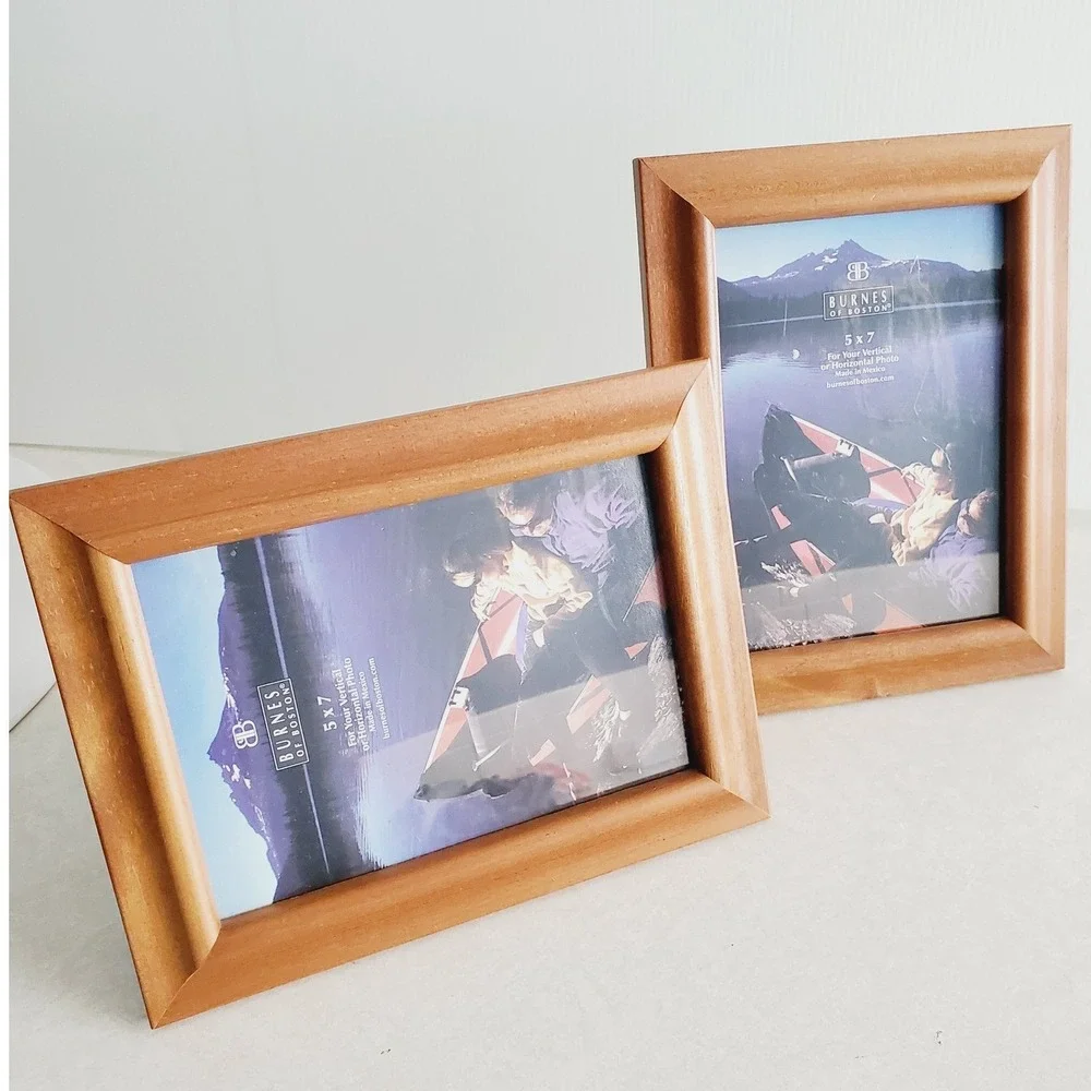 Vintage Wooden Picture Frame Light Brown Set of 2 Tabletop Wall Decor 5x7